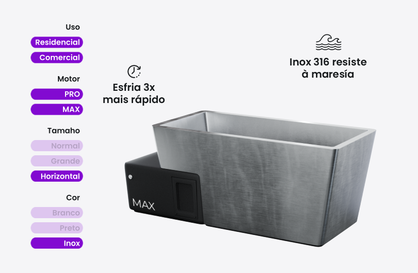 Comprar banheira de gelo cyber horizontal inox 316 max crioterapia da Gelo Health